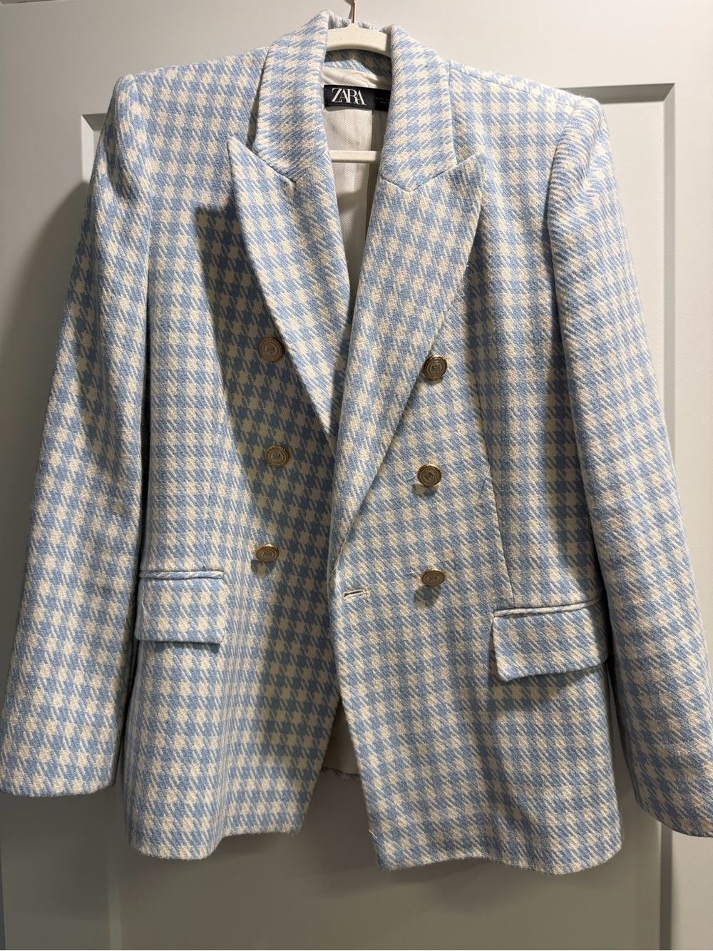 Zara Houndstooth Double-Breasted Blazer